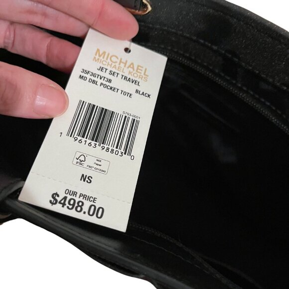 NWT Michael Kors Jet Set Medium Logo Pocket Tote Bag- Black - Picture 4 of 5
